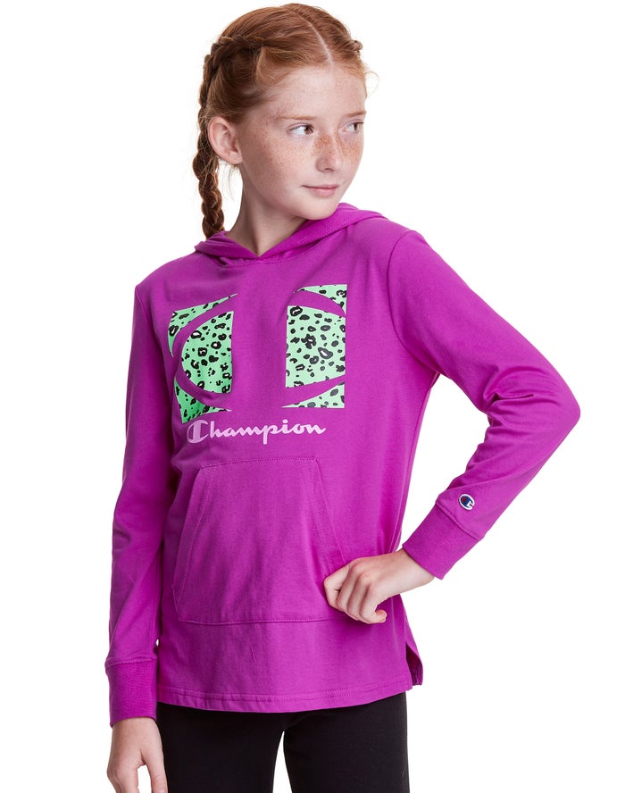 Champion Hoodie Meisjes - Paars - T-Shirt Leopard Knockout Logo ( 641572-HMQ )